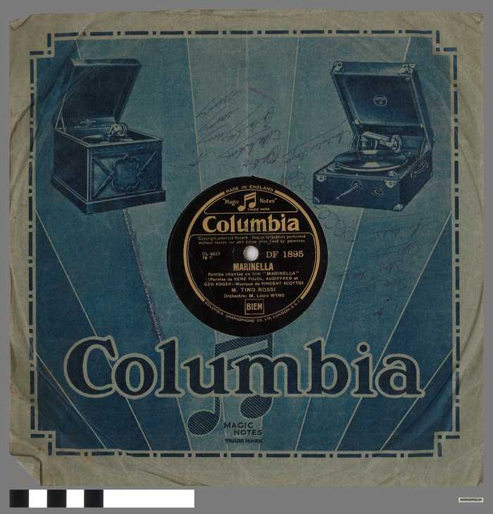 Plaat: Columbia - Tino Rossi, muziek van de film 'Marinella' (J'aime les femmes c'est ma folie / Marinella)