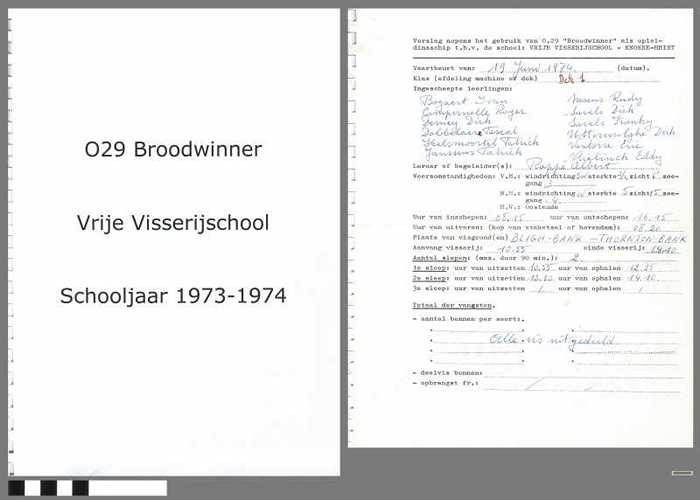 Verslagen opleidingsschip O.29 Broodwinner - Vrije Visserijschool - Schooljaar 1973-1974