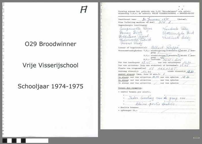 Verslagen opleidingsschip O.29  Broodwinner  - Vrije Visserijschool - Schooljaar 1974-1975 Deel A