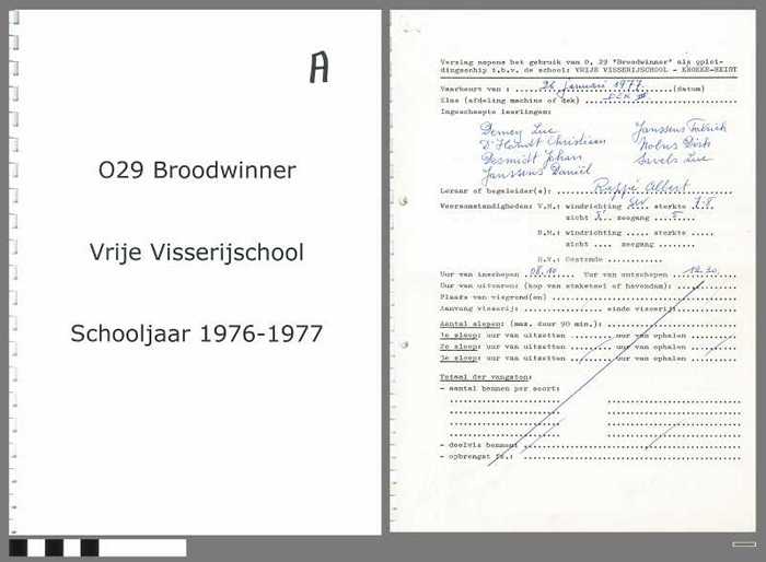 Verslagen opleidingsschip O.29 Broodwinner - Vrije Visserijschool - Schooljaar 1976-1977 - Deel A