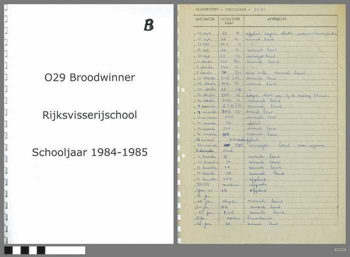 Verslagen opleidingsschip O. 29 Broodwinner - Rijksvisserijschool - Schooljaar 1984-1985 - Deel B