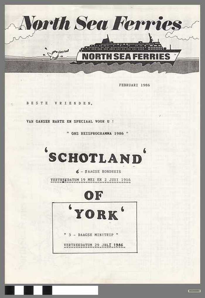 Reisprogramma 1986: Schotland of York met North Sea Ferries