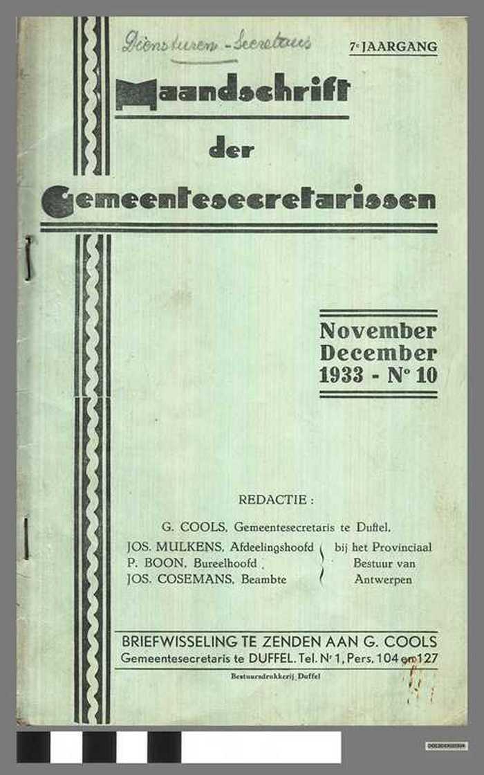Maandschrift der Gemeentesecretarissen - November December 1933 - N°10