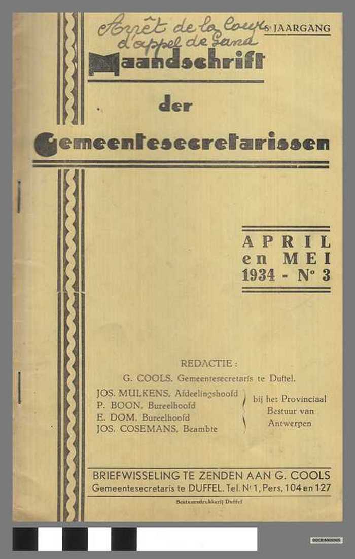 Maandschrift der Gemeentesecretarissen  - April-Mei 1934 - N°3