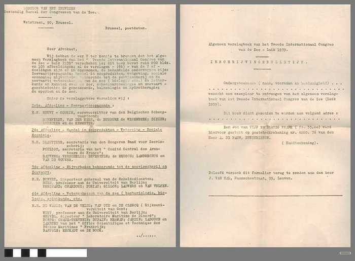 Inschrijvingsbulletijn voor het verslagboek van het 'Tweede Internationaal Congres van de Zee - Luik, 1939