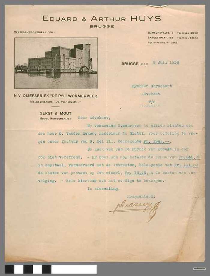 Brief van Eduard en Arhtur Huys gericht aan een advocaat Ghyssaert