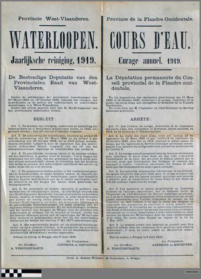 Provincie West-Vlaanderen: Waterloopen - Jaarlijkse reiniging 1919.