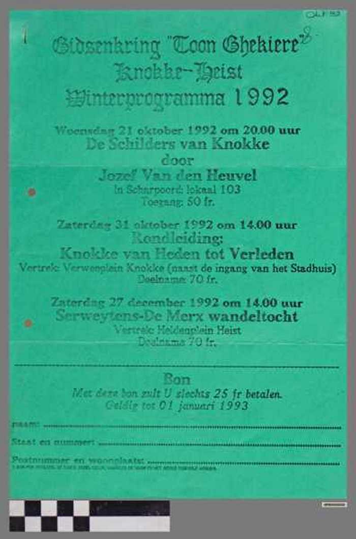 Gidsenkring `Toon Bhekiere Knokke-Heist Winterprogramma 1992