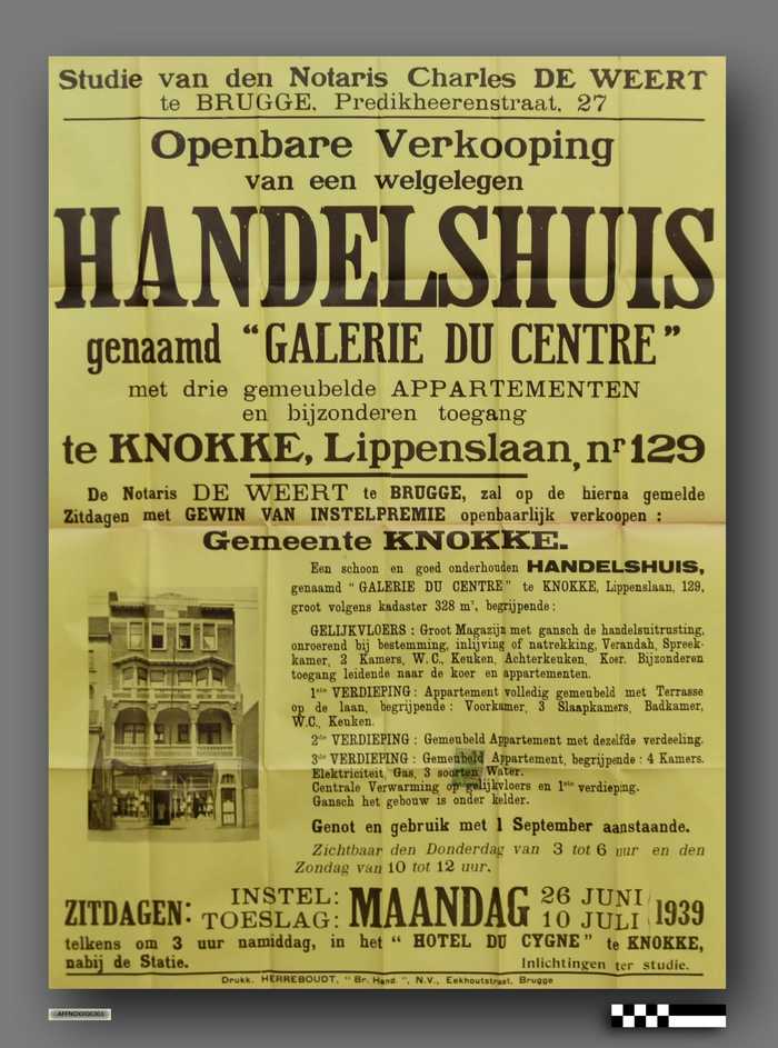 Openbare verkooping van een welgelegen handelshuis 'Galerie du centre' met drie gemeubelde appartementen - Lippenslaan nr. 129 - Knokke