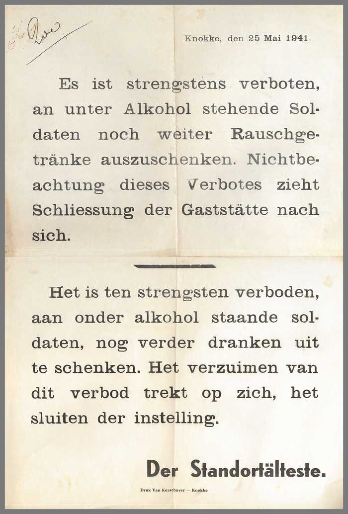 Verbod op het schenken van alkohol aan onder invloed staande soldaten