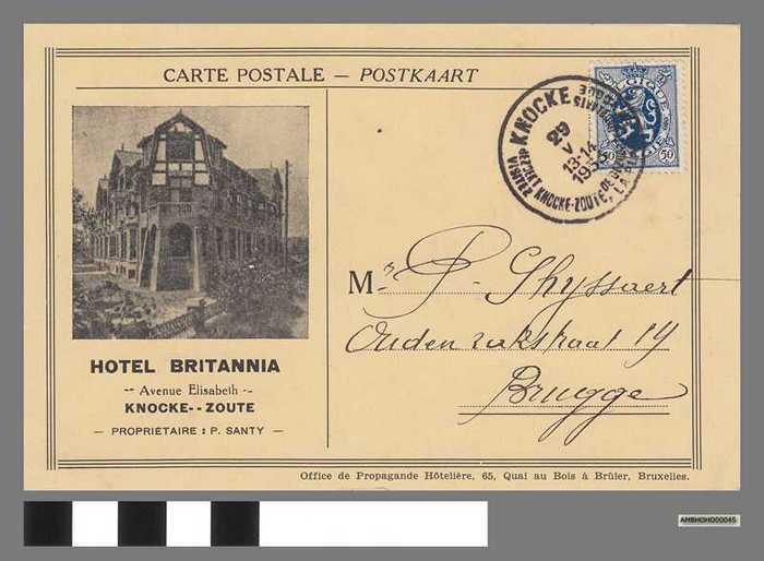 Hotel Britannia - Postkaart aan P. Ghyssaert