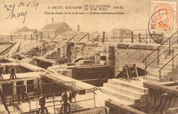 Heyst - Souvenir de la Guerre 1914-18 - Pont du chemin de fer e du tram