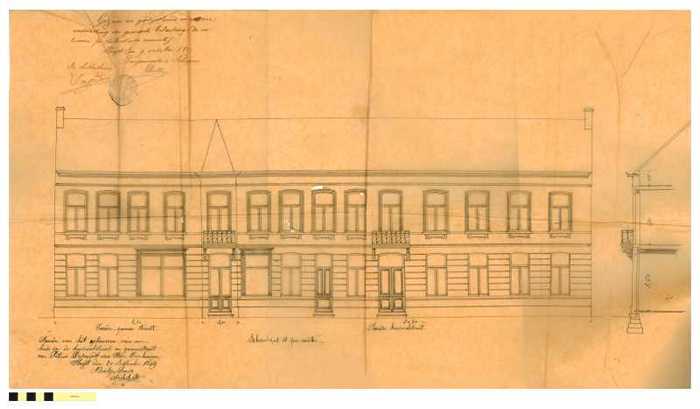 Façade voor het opbouwen van een huis in de Kursaalstraat en Pannenstraat voor Petrus Desmedt van Hove - Beenhouwer