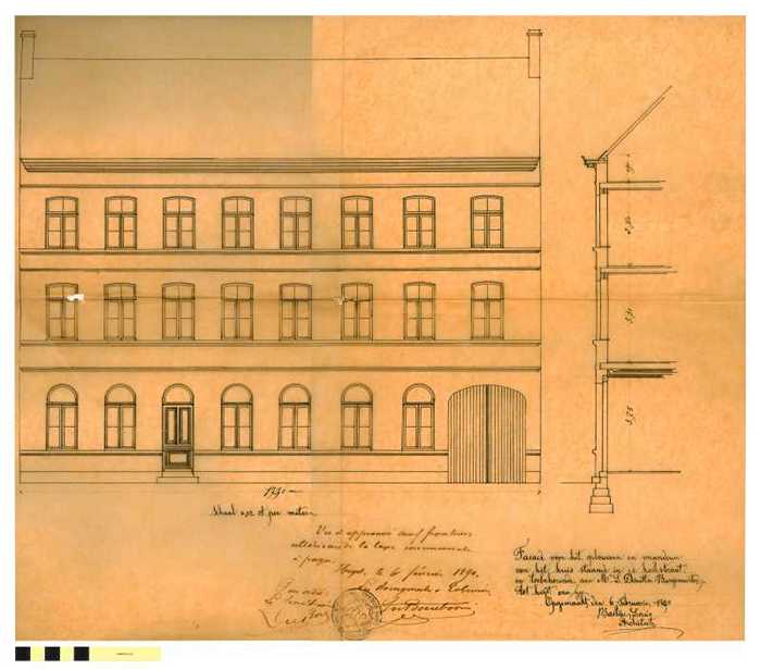 Façade voor het opbouwen en veranderen van het huis staande in de Kerkstraat en toebehorende aan de heer L. Desutter - Burgemeester tot Heyst a/zee
