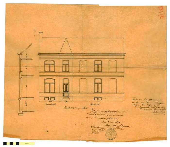 Façade voor het opbouwen van een huis - hoek van de Pannenstraat en de Vissersstraat te Heist a/zee - voor Leonardus Huyghe