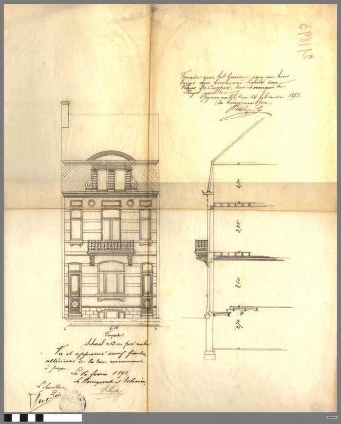 Façade voor het bouwen van een huis langs den boulevard Léopold voor Frans Decuyper - timmerman te Heyst aan-zee.