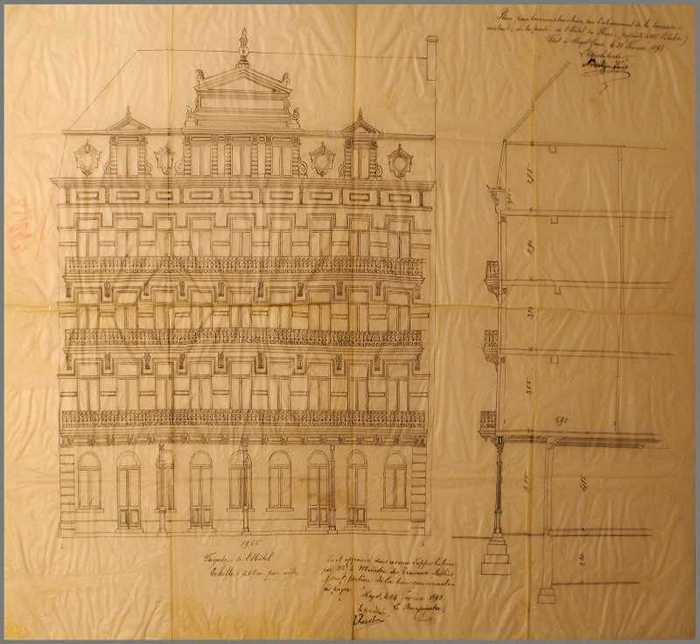 Plan pour la reconstruction sur lalignement de la terasse existante, de la façade de Lhôtel du Phare, propriété de monsieur Lelubre