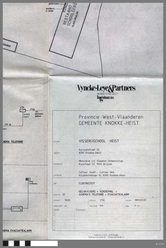 Provincie West-Vlaanderen - Gemeente Knokke-Heist - Visserijschool Heist - Elektriciteit - Plan E1 - Gelijkvloers + verdieping + schema's telefonie