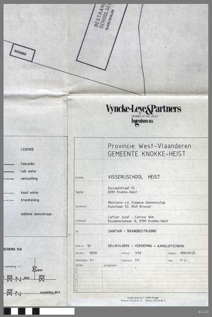 Provincie West-Vlaanderen - Gemeente Knokke-Heist - Visserijschool Heist -  Plan S1 -Sanitair - brandbestrijding