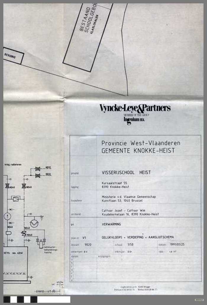 Provincie West-Vlaanderen - Gemeente Knokke-Heist - Visserijschool Heist -  Plan V1 - Verwarming - Gelijkvloers + verdieping + aansluitschema