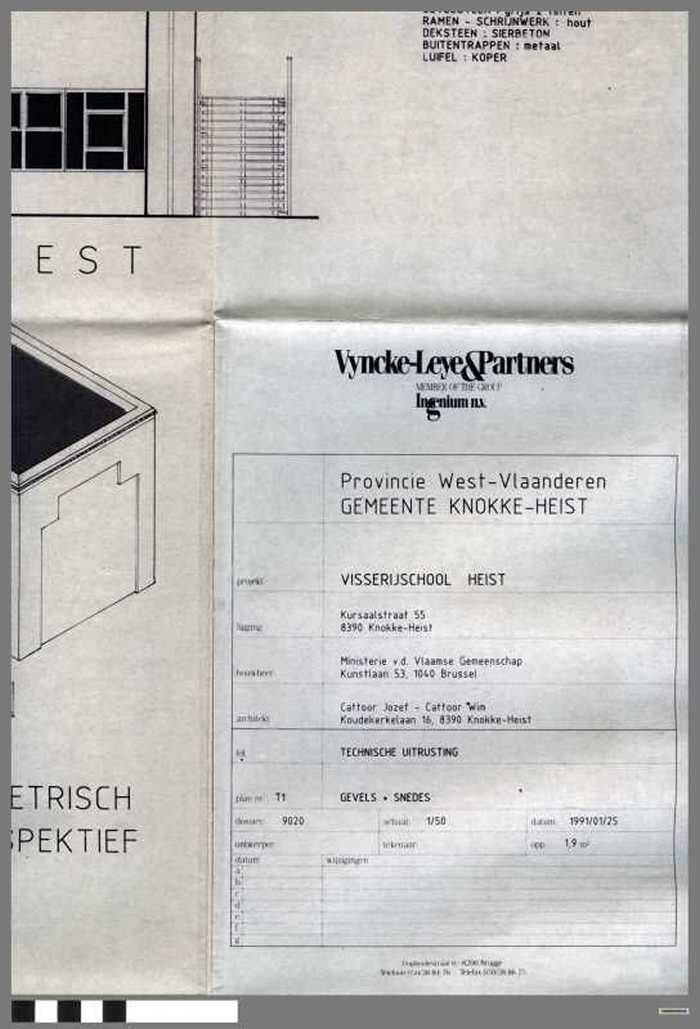 Provincie West-Vlaanderen - Gemeente Knokke-Heist - Visserijschool Heist -  Plan T1 - Technische uitrusting - gevels + snedes