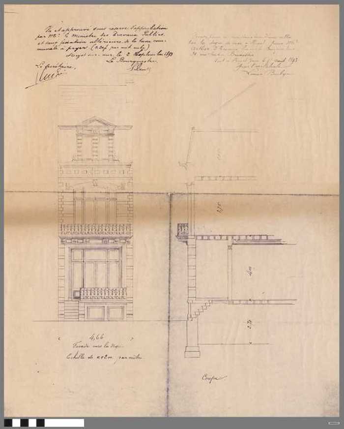 Façade pour la construction d'une villa sur la digue de mer à Heyst pour Mr. Arthur D' Haenens, Pianiste-compositeur, 39 rue Seutens, Bruxelles