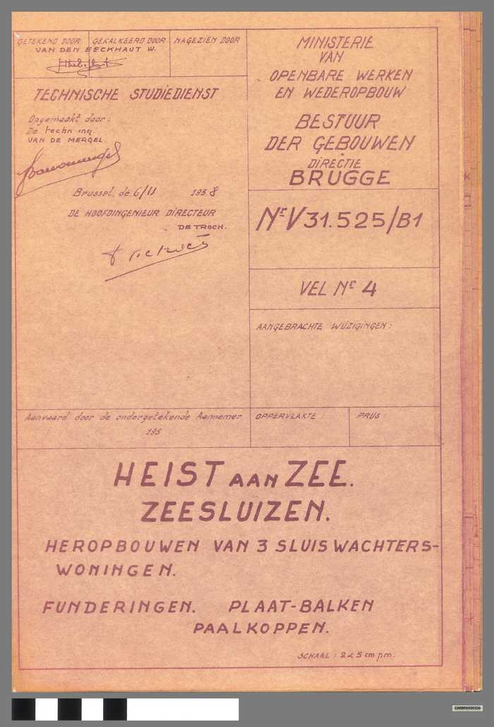 Heist aan Zee - Zeesluizen - Heropbouwen van 3 sluiswachterswoningen - Funderingen - Plaat-balken - Paalkoppen - Vel nr. 4