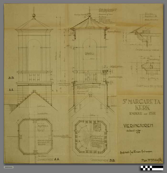 Bouwplan vieringtoren - schaal 1/20-1/5 - St. Margaretakerk - Knokke