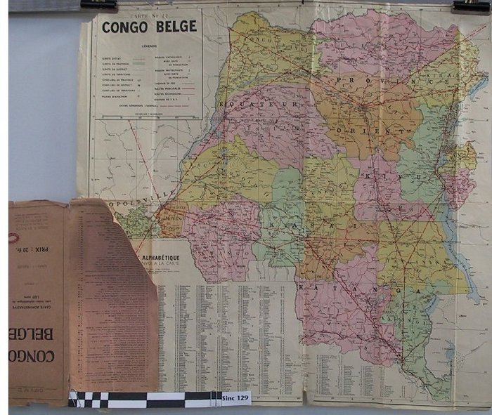 Congo Belge : carte dadministsrative avec index alphabétique de 1.850 noms. 1re edition