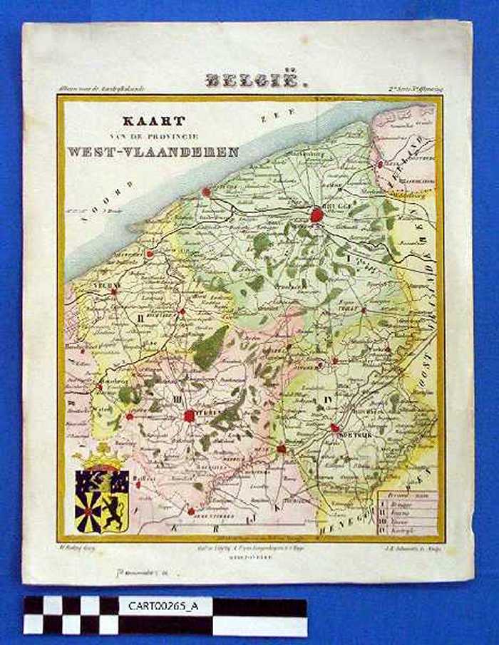 België. Kaart van de Provincie West-Vlaanderen