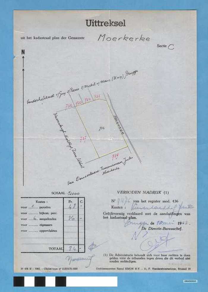 Uittreksel uit het kadastraal plan van de Gemeente Moerkerke - Sectie C n° 9476