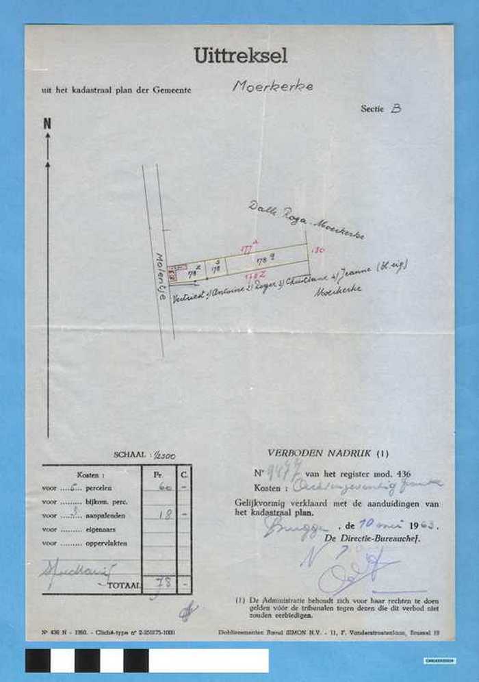 Uittreksel uit het kadastraal plan van de Gemeente Moerkerke - Sectie B n° 9477