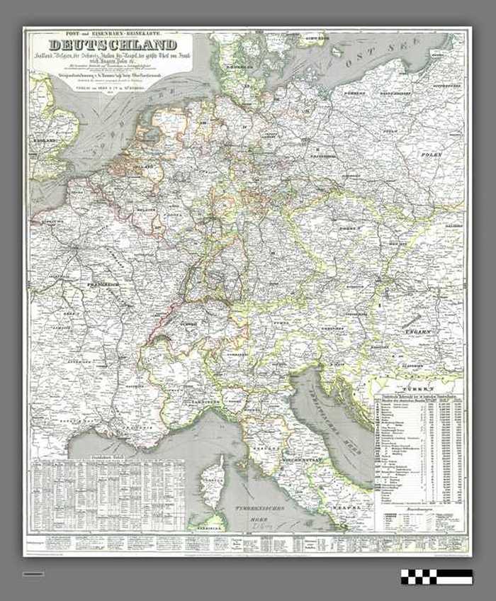 Post- und eisenbahn - Reisekaarte [Post en spoorwegkaart voor Midden-Europa]