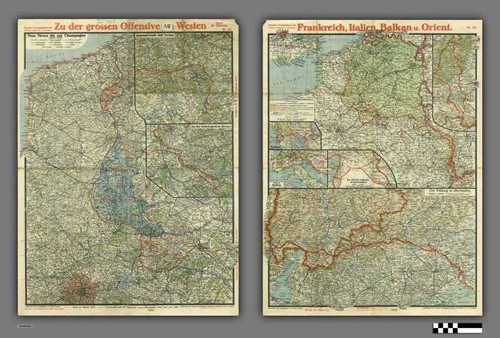 Paasche's Frontenkarte: Zu der grossen Offensive im Westen - Frankreich, Italien, Balkan u. Orient - Nr 24