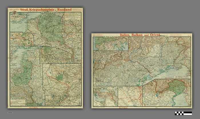 Paasche's Frontenkarte: Westl. Kriegsschauplatz u. Russland - Italien, Balkan und Orient - Nr 21