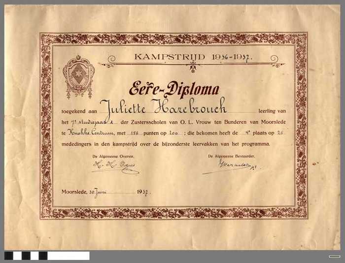 Eere-Diploma - Kampstrijd 1936-1937 - Juliette HAZEBROUCK