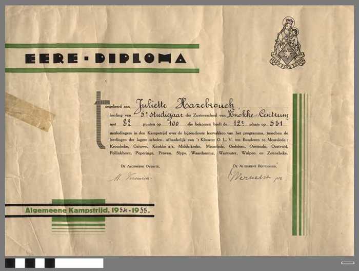 Eere-Diploma - Kampstrijd 1934-1935 - Juliette HAZEBROUCK