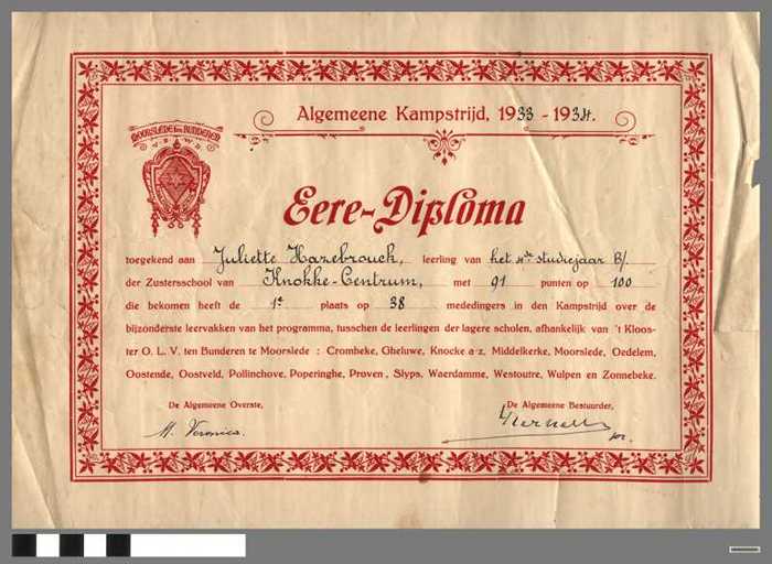 Eere-Diploma - Kampstrijd 1933-1934 - Juliette HAZEBROUCK