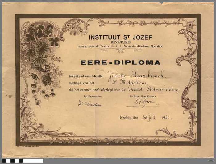 Eere-Diploma - Instituut Sint Jozef Knokke - Juliette HAZEBROUCK