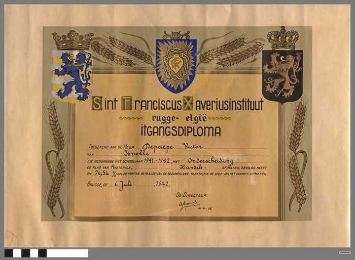 Uitgangsdiploma - Sint-Franciscus Xaveriusinstituut -Brugge-België - Victor DEPAEPE