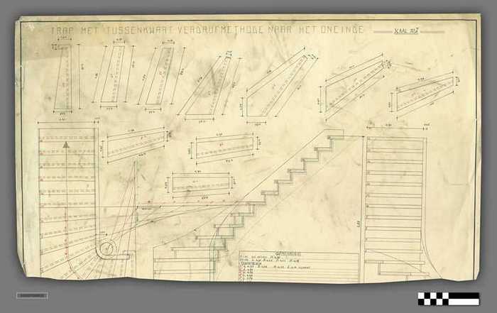Technische tekening: Trap met tussenkwart verdrijfmethode naar het oneinde