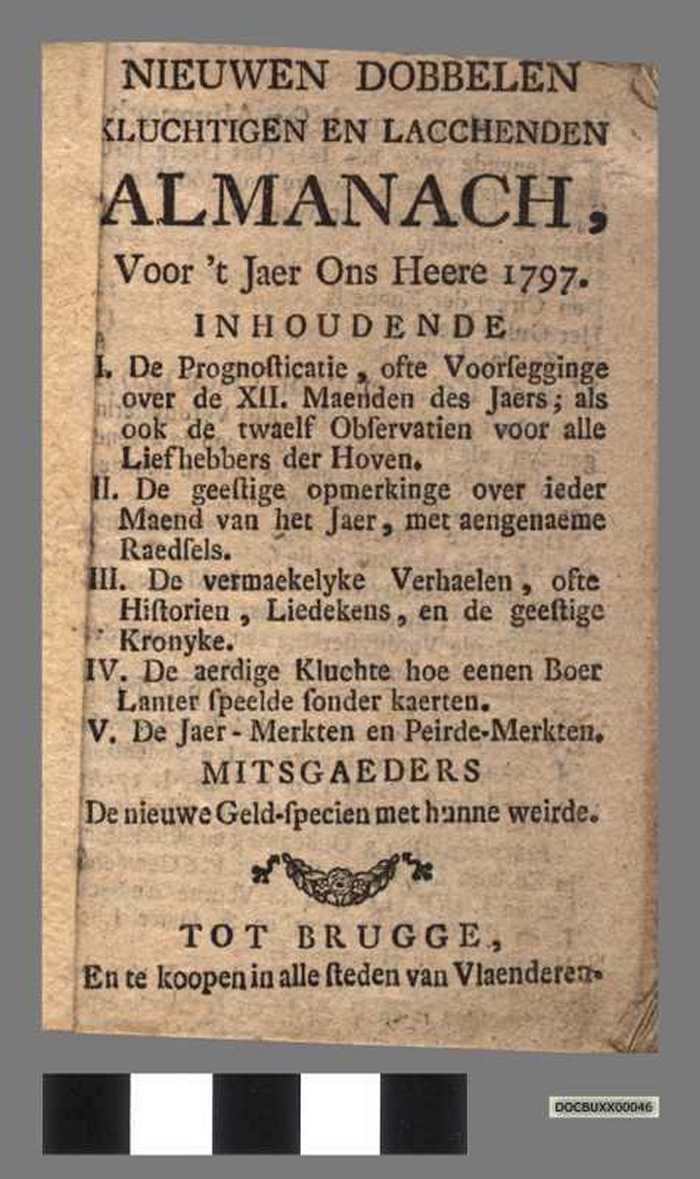 Nieuwen dobbelen kluchtigen en lacchenden Almanach voor het 't Jaer Ons Heere 1797