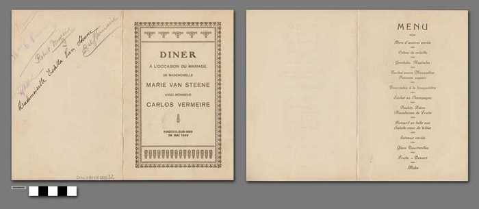 Diner ter gelegenheid van het huwelijk van Marie Van Steene en Carlos Vermeire
