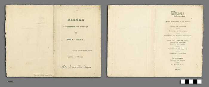 Dinner à l'occasion du mariage de Rosa - Henri - le 14 novembre 1928 - Central Hotel