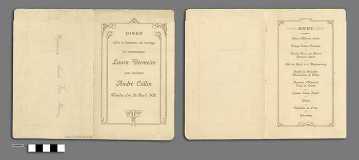 Diner offert à l'occasion du mariage de Mademoiselle Laura Vermeire avec Monsieur André Collin - Knocke s/m 23 avril 1924