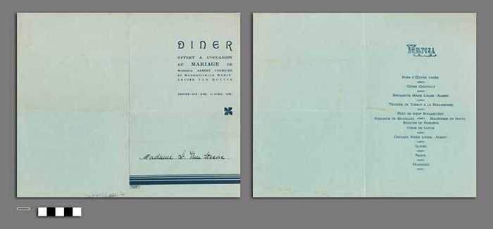 Diner offert à l'occasion du mariage de Monsieur Albert vermeiere et Mademoiselle Marie-Louise van Houtte - Knocke-sur-Mer, 14 avril 1932