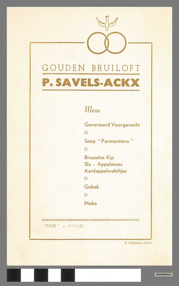 Menukaart - Gouden Bruiloft - P. Savels-Ackx