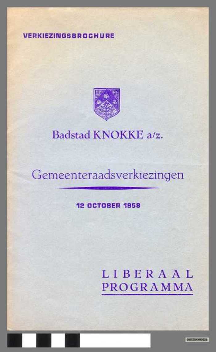 Badstad Knokke a/z. Gemeenteraadsverkiezingen 12 october 1958. Liberaal programma