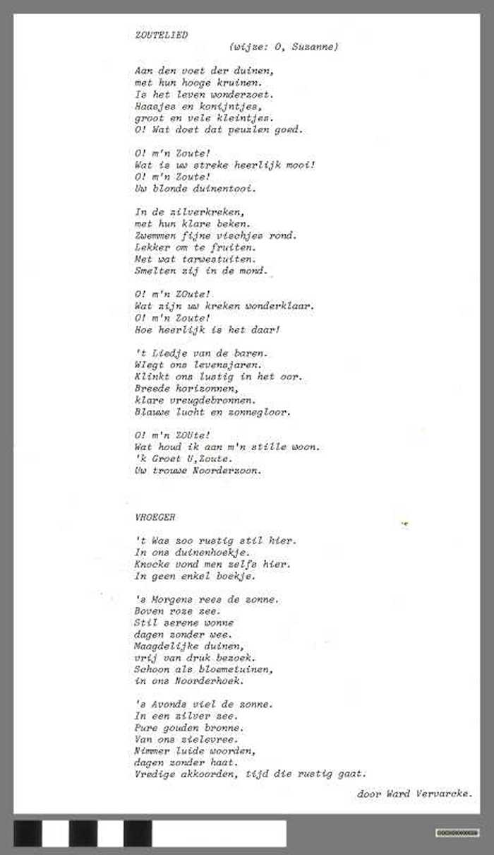 Gedichten: Zoutelied en vroeger door Ward Vervarcke.