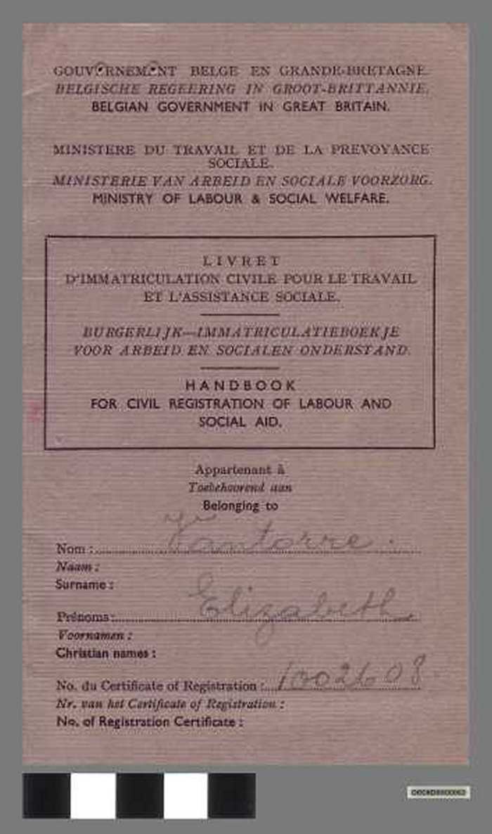 Burgerlijk-Immatriculatieboekje voor Arbeid en socialen Onderstand van E. Vantorre